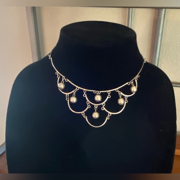 Taxco Jewelry - Vintage Taxco Sterling Silver  Dangling Bead Balls Bib Chocker Necklace